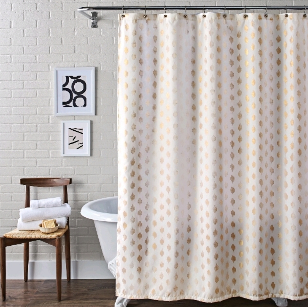 🌟 Radiant Gold Metallic Fabric Shower Curtain NEW